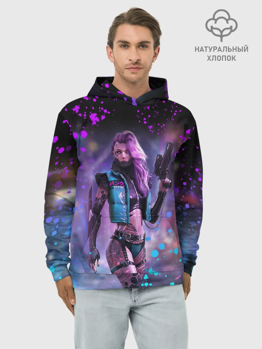 Худи мужской база хлопок / CYBERPUNK 2077 NEON | КИБЕРПАНК НЕОН