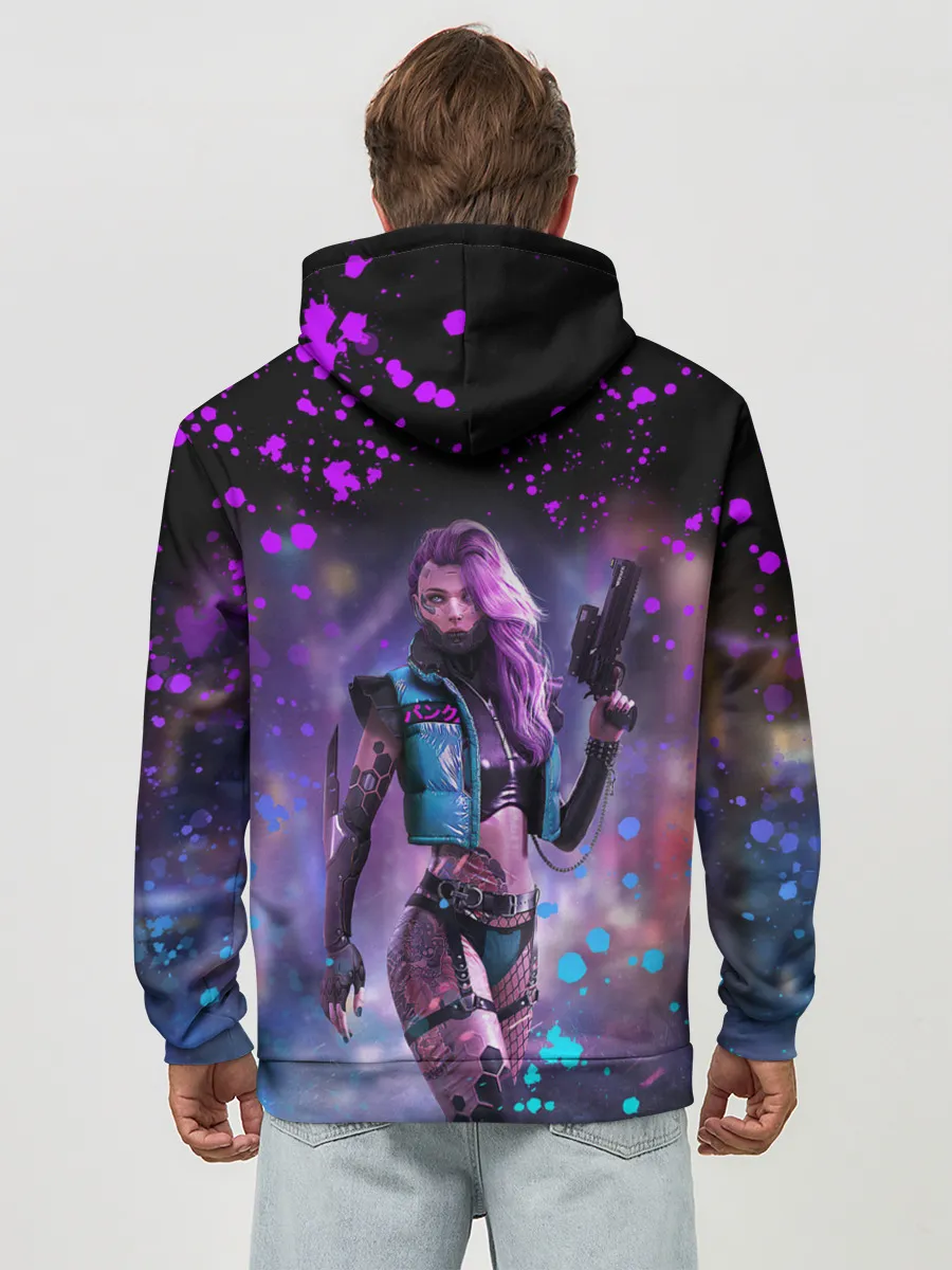 Худи мужской база хлопок / CYBERPUNK 2077 NEON | КИБЕРПАНК НЕОН