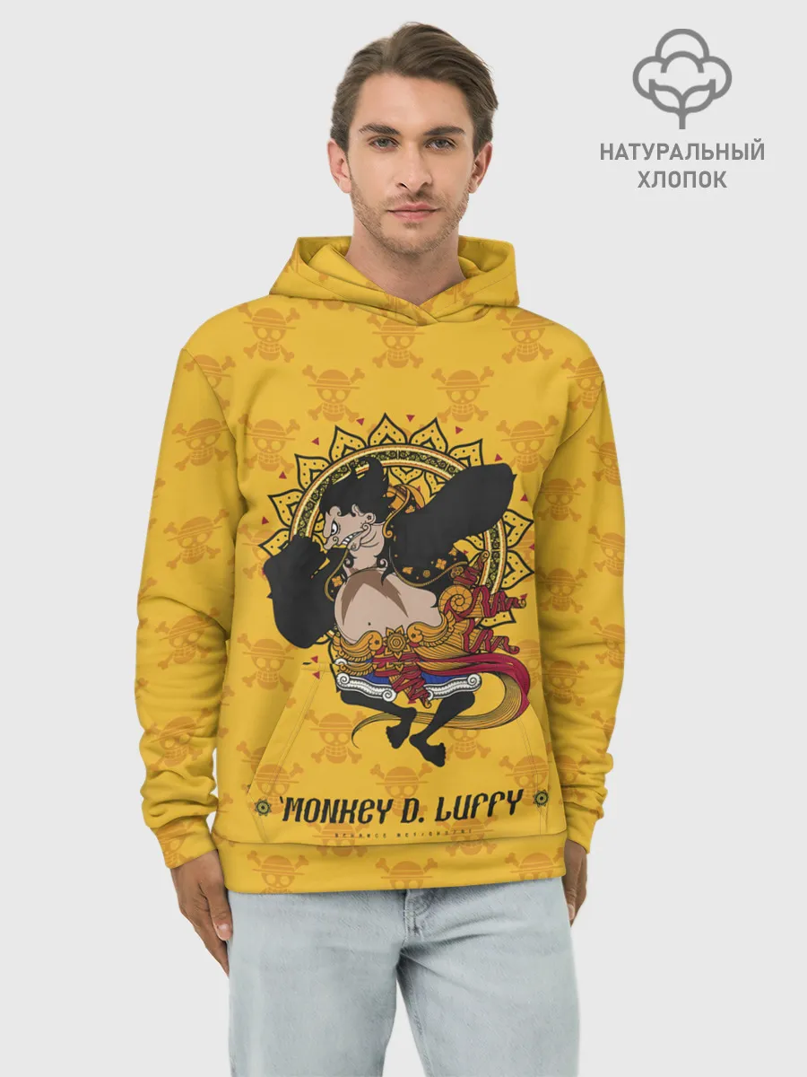 Худи мужской база хлопок / Резиновый Манки Д. Луффи One Piece