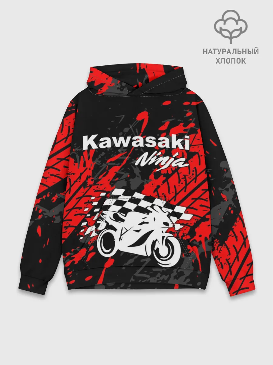 Худи мужской база хлопок / KAWASAKI NINJA / КАВАСАКИ
