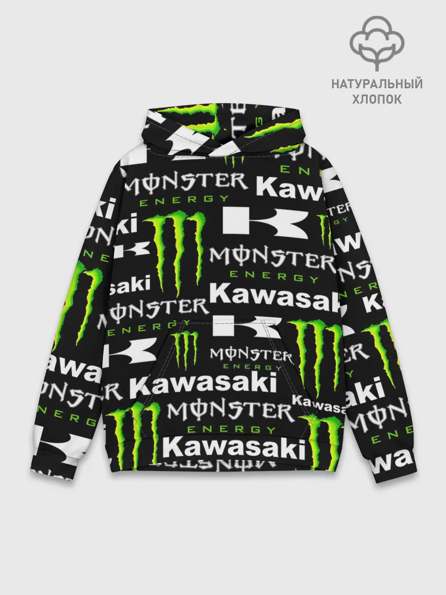 Худи мужской база хлопок / KAWASAKI X MONSTER ENERGY