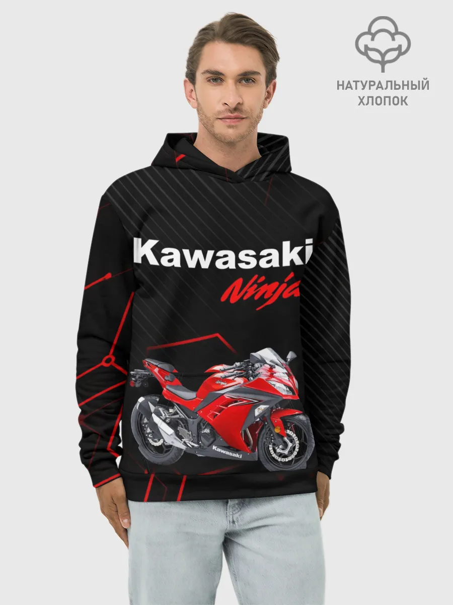 Худи мужской база хлопок / KAWASAKI NINJA / КАВАСАКИ