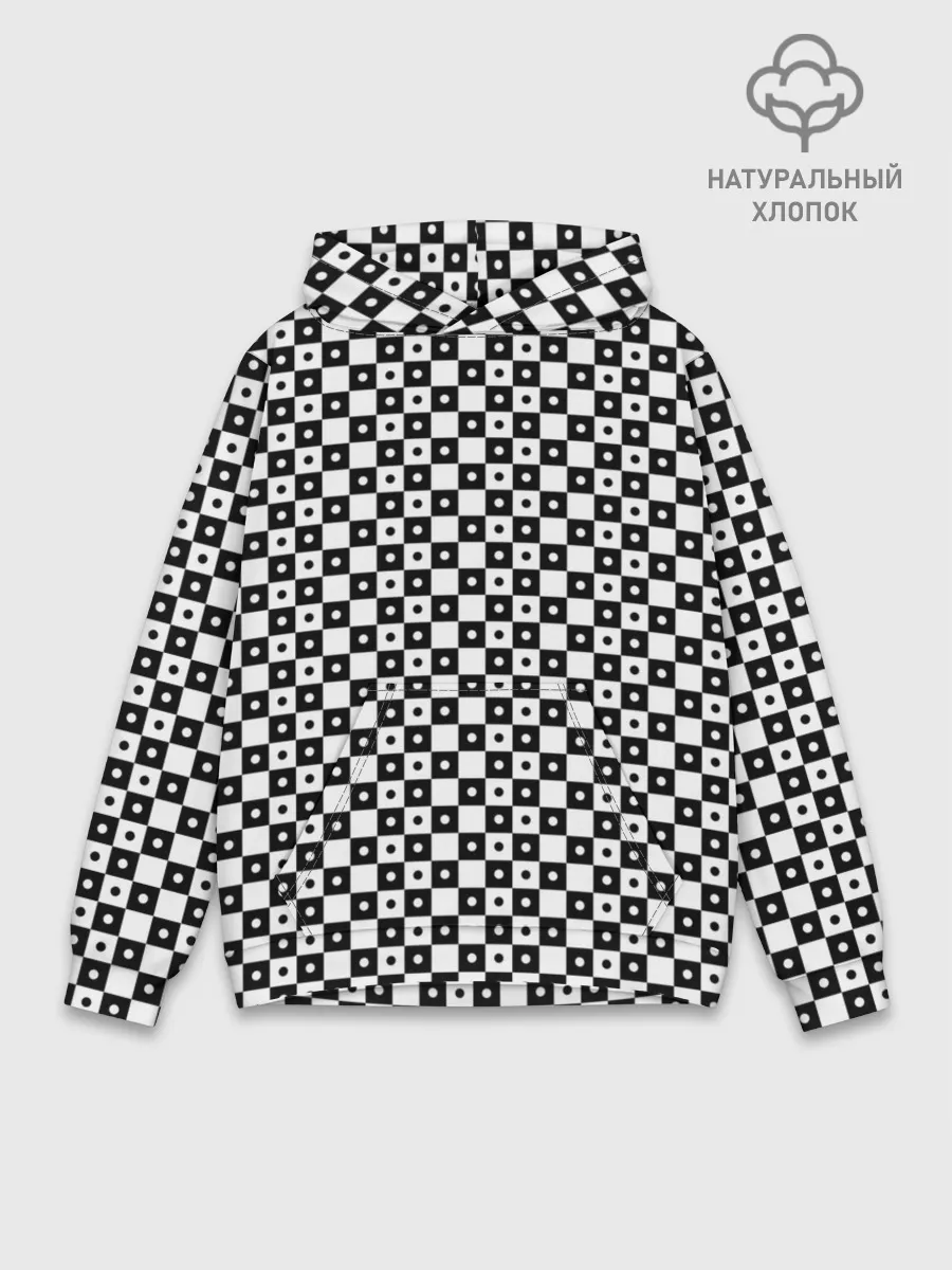 Худи мужской база хлопок / ШАХМАТНАЯ КЛЕТКА В ГОРОШЕК