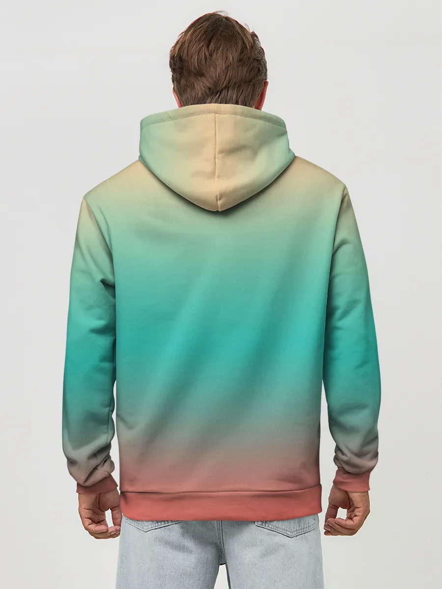 Худи мужской база хлопок / Красно-бирюзовый градиент