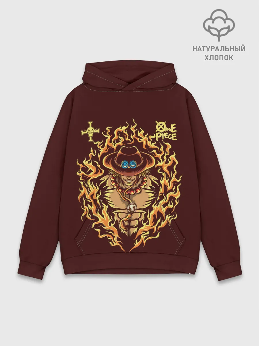Худи мужской база хлопок / One Piece Портгас Д. Эйс в огне