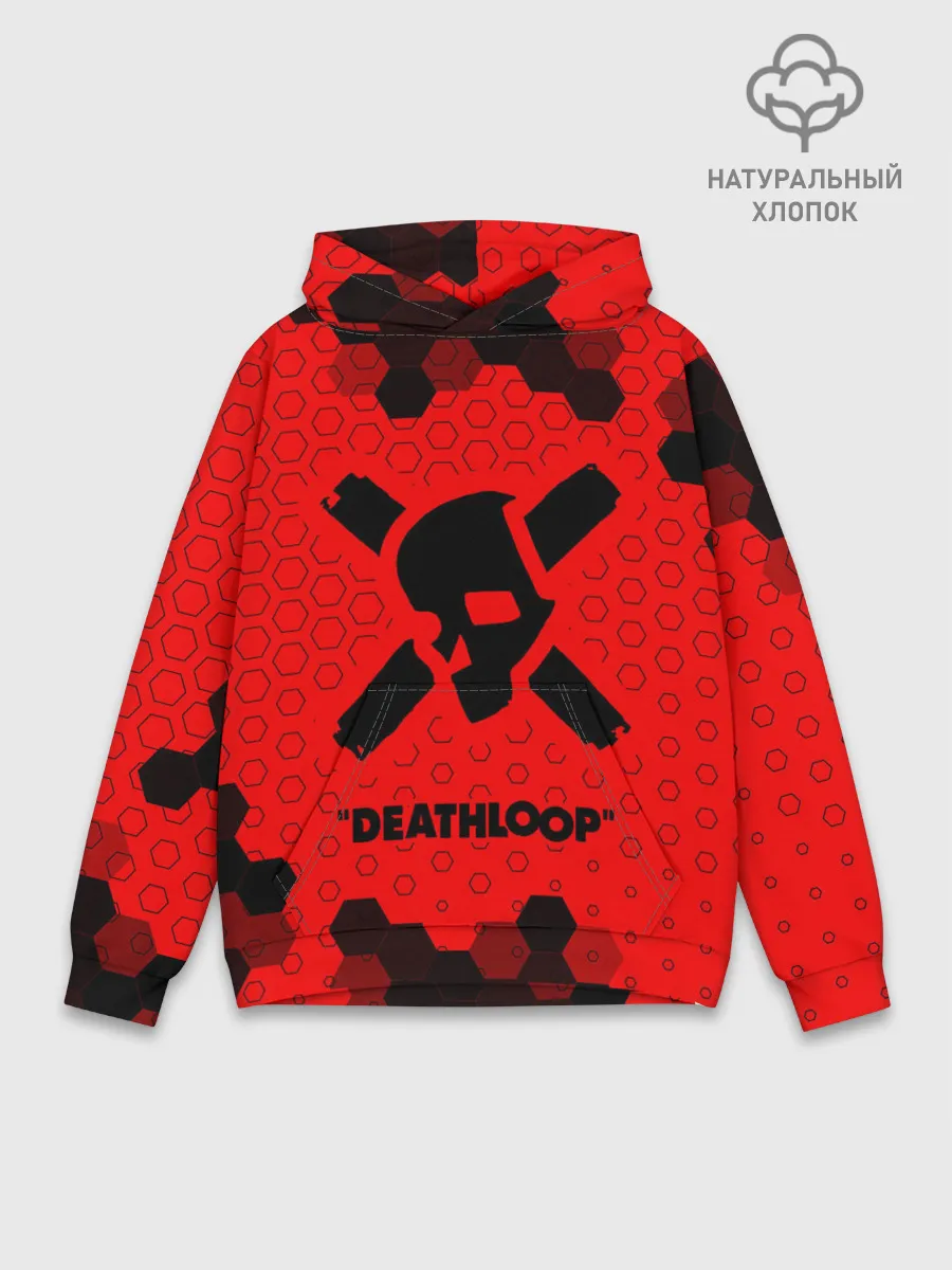 Худи мужской база хлопок / Deathloop - Череп - Соты