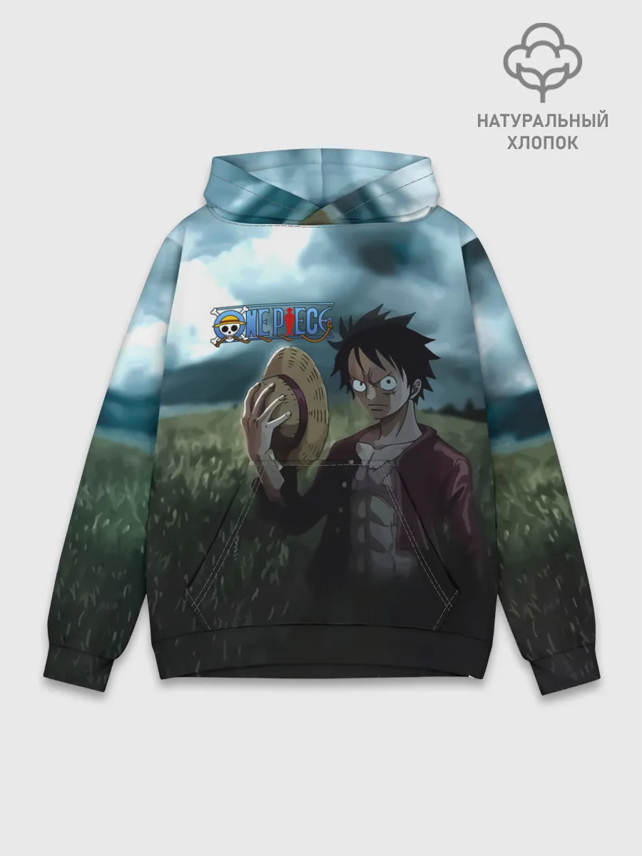 Худи мужской база хлопок / Луффи в поле. One Piece
