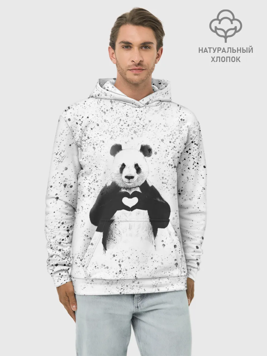 Худи мужской база хлопок / Панда Любовь Сердце Брызги