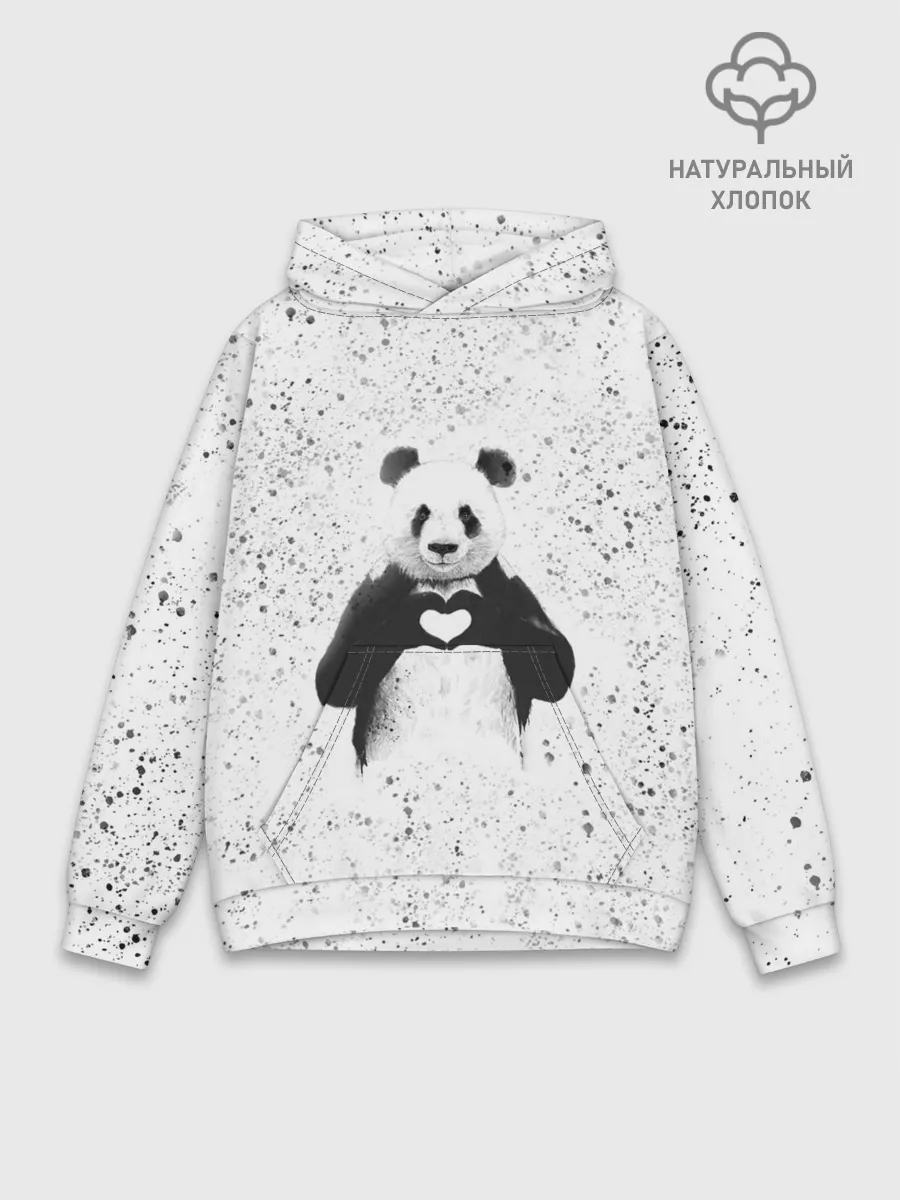 Худи мужской база хлопок / Панда Любовь Сердце Брызги