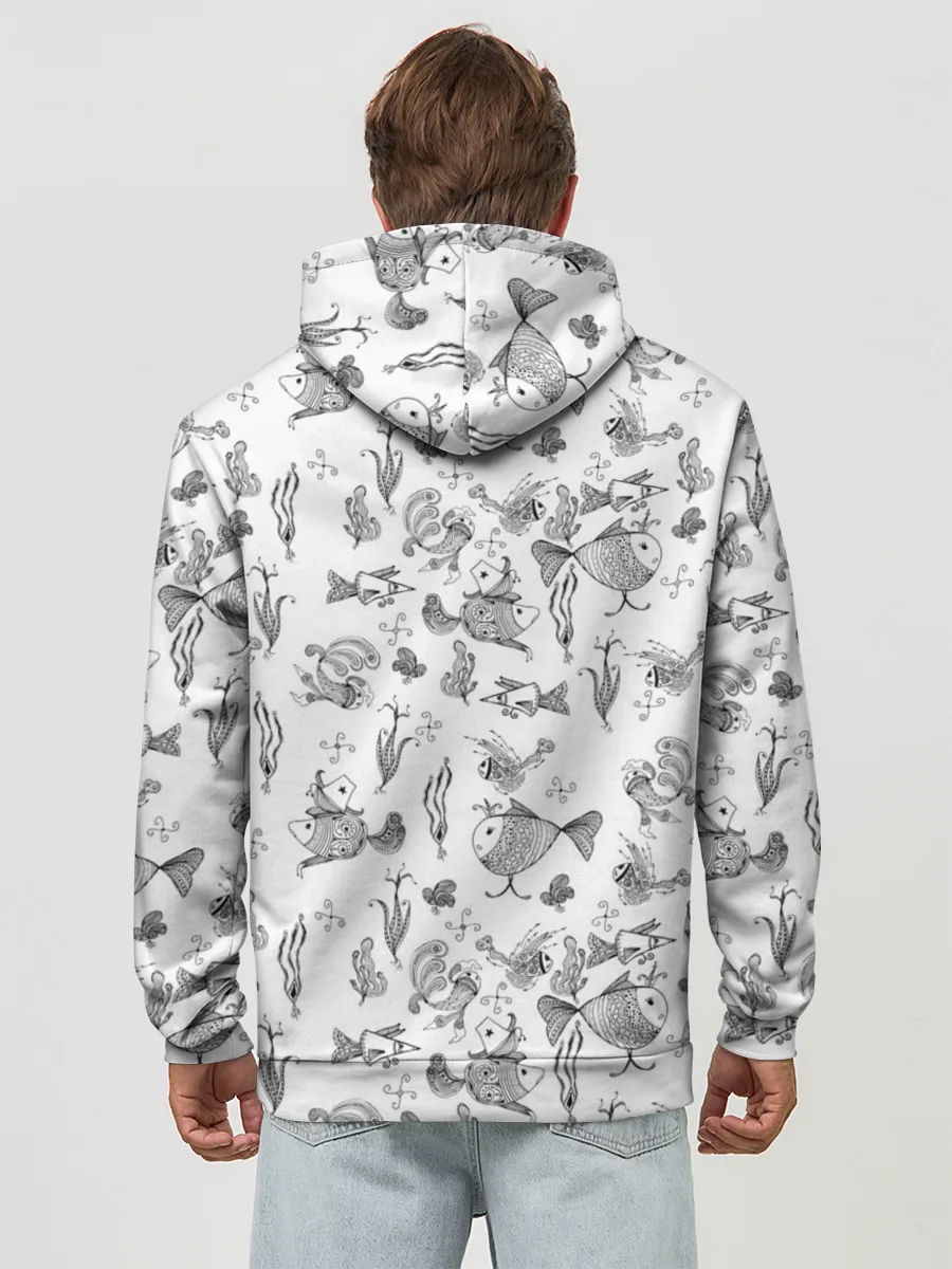 Худи мужской база хлопок / Рисованные сказочные рыбки