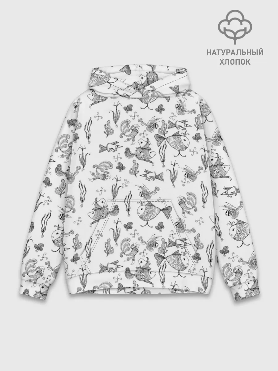 Худи мужской база хлопок / Рисованные сказочные рыбки