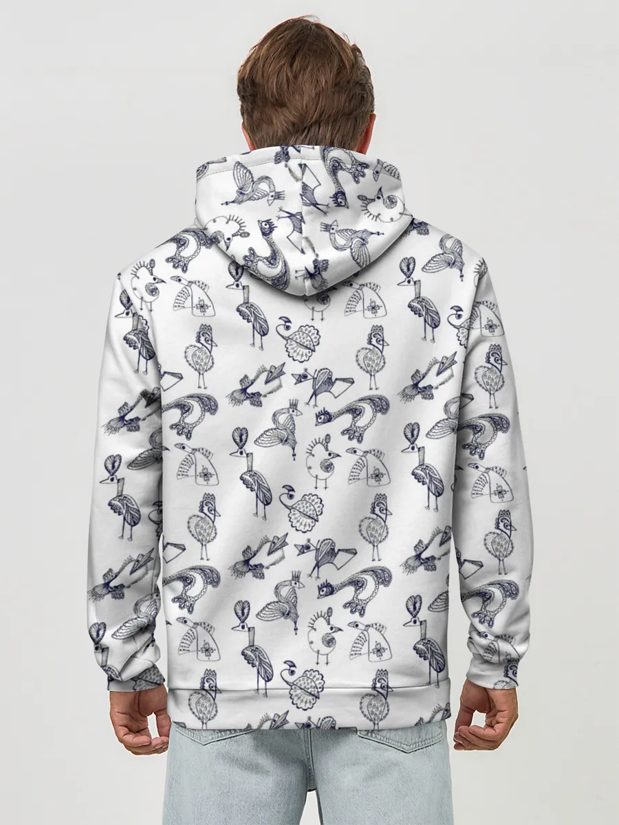 Худи мужской база хлопок / Скетч сказочные птицы