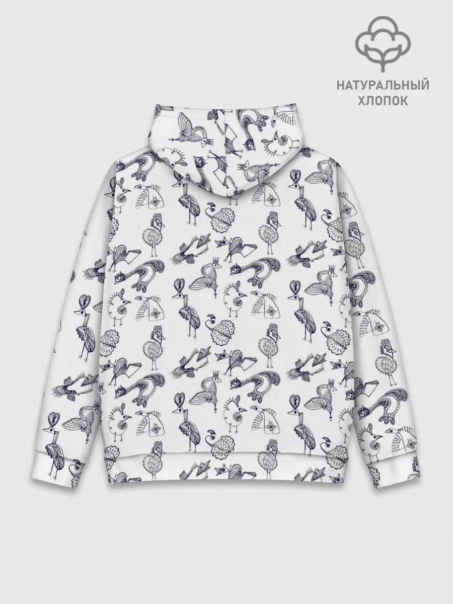 Худи мужской база хлопок / Скетч сказочные птицы