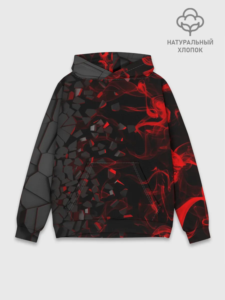 Худи мужской база хлопок / 3Д Разлом | 3D Плиты и огонь