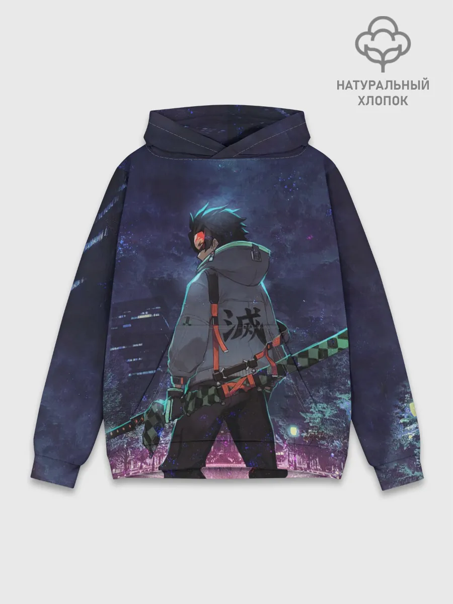 Худи мужской база хлопок / Танджиро в ночном городе