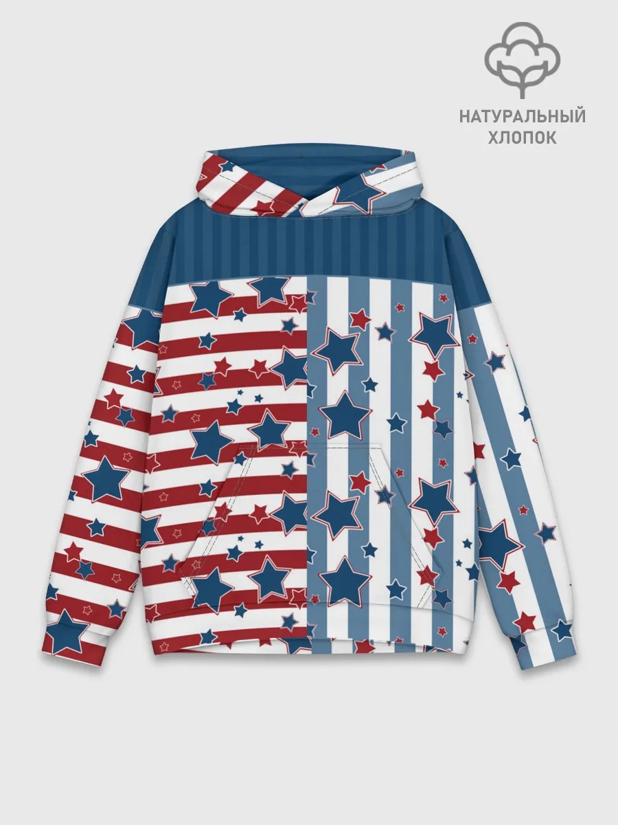 Худи мужской база хлопок / Голубые звезды на полосатом