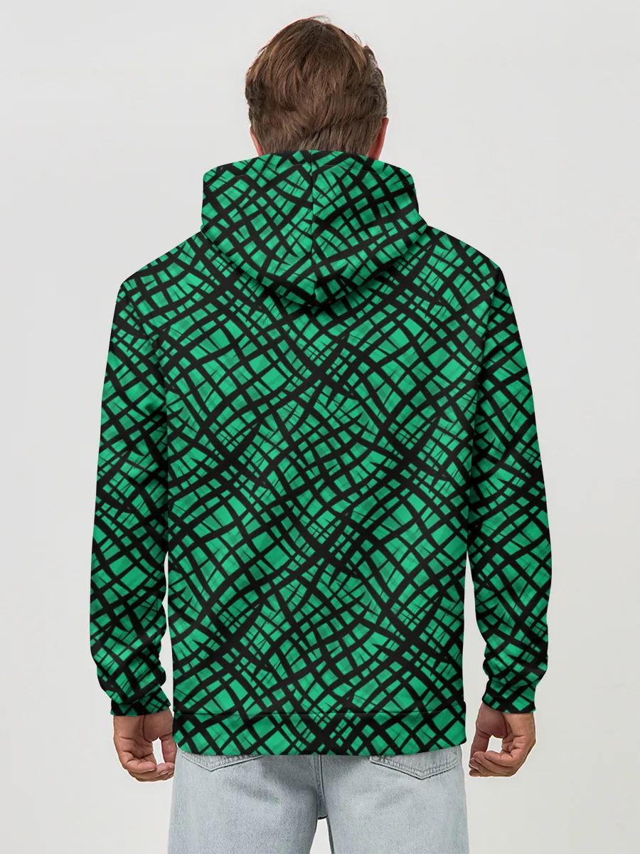 Худи мужской база хлопок / Абстрактный зелено-черный узор