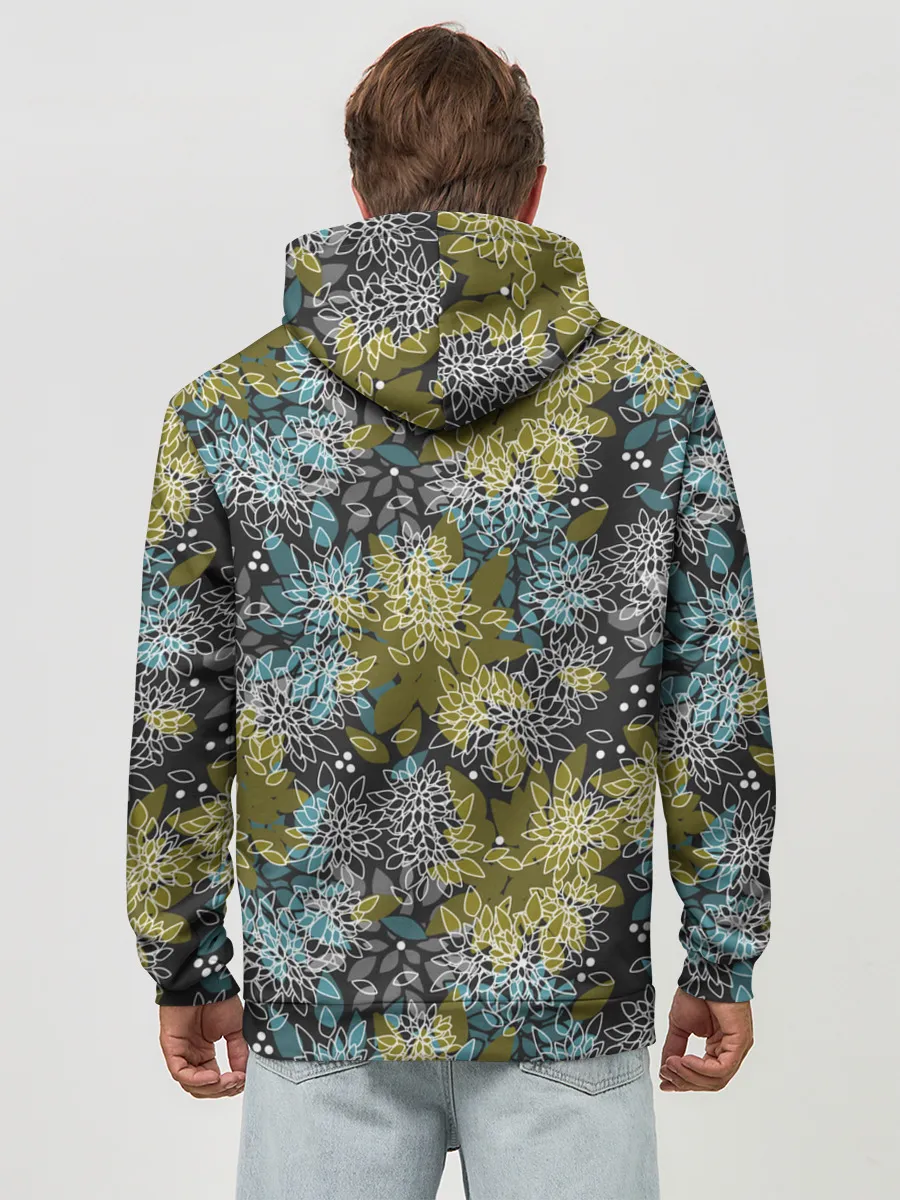 Худи мужской база хлопок / Черно оливковый цветочный