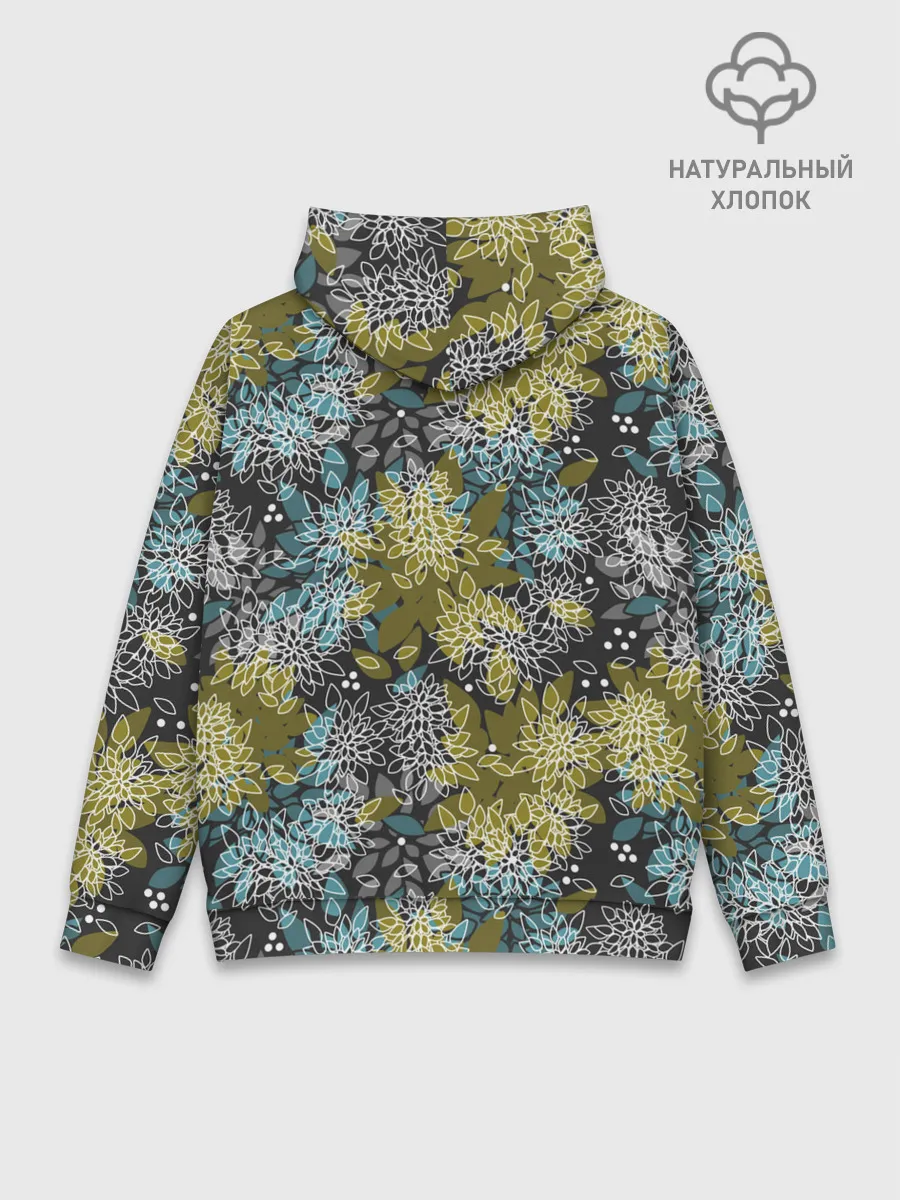 Худи мужской база хлопок / Черно оливковый цветочный