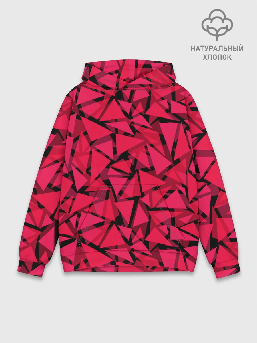 Худи мужской база хлопок / Красно-черный полигональный