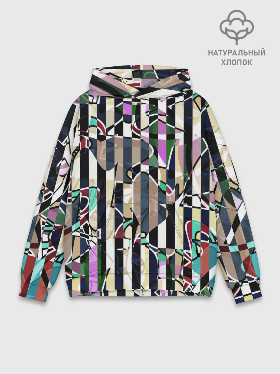 Худи мужской база хлопок / Полосатый абстрактный узор