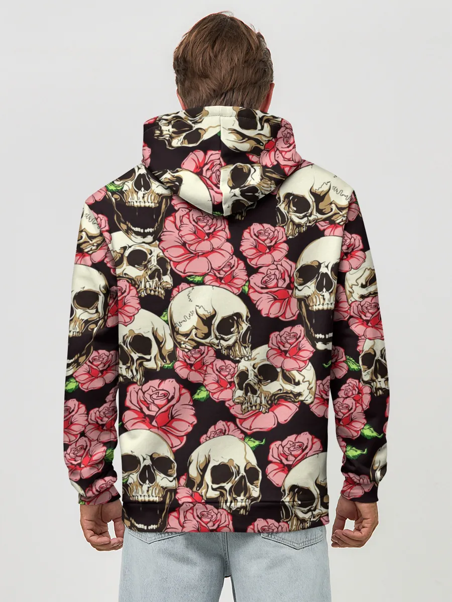 Худи мужской база хлопок / Черепа и цветы
