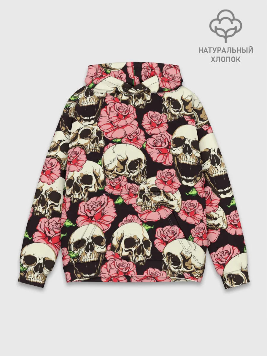 Худи мужской база хлопок / Черепа и цветы