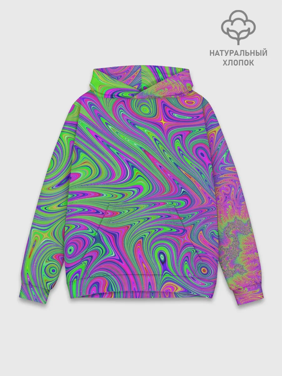 Худи мужской база хлопок / Неоновый абстрактный узор