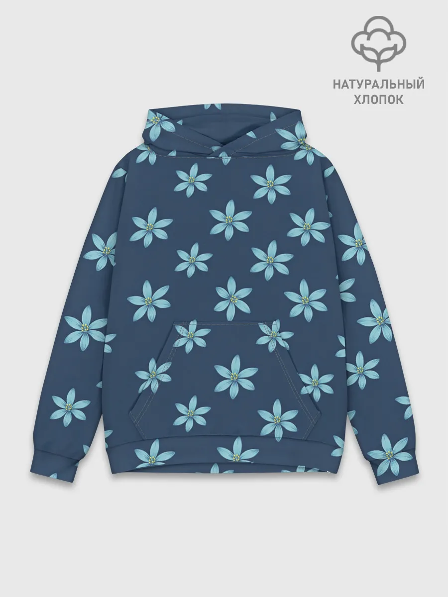 Худи мужской база хлопок / Цветы | Голубые