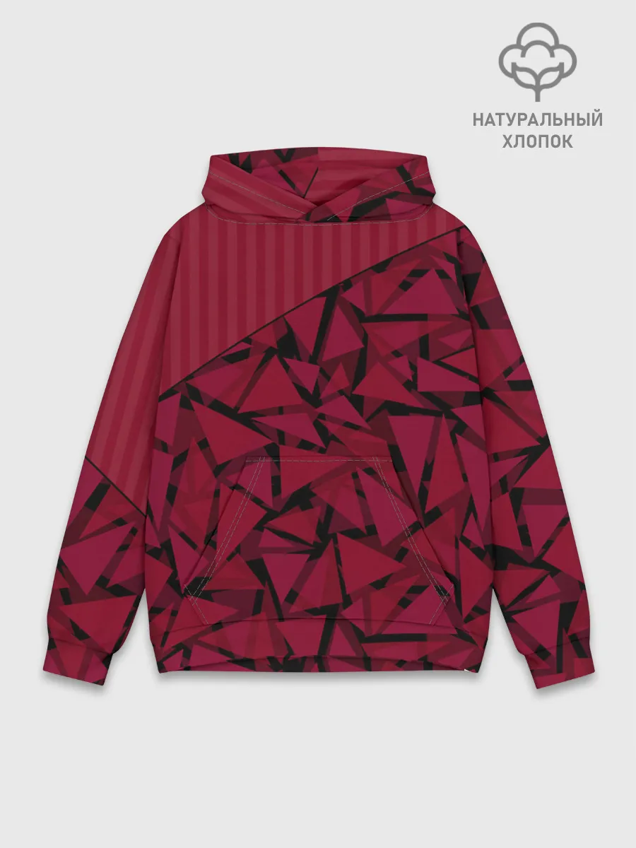 Худи мужской база хлопок / Красный комбинированный узор