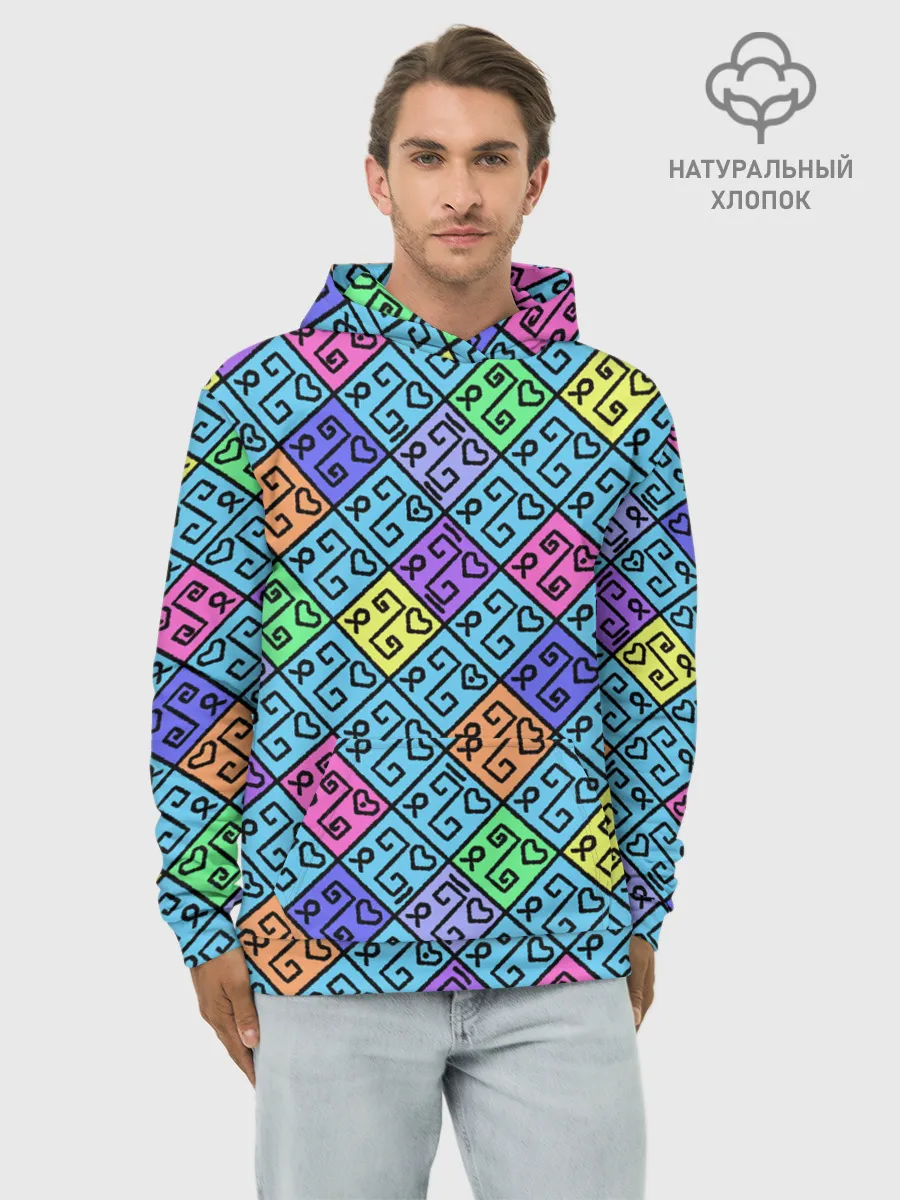 Худи мужской база хлопок / Неоновый яркий абстрактный узо