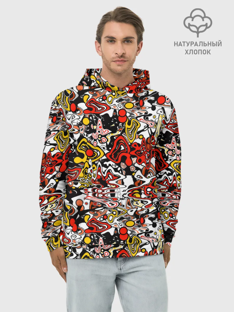 Худи мужской база хлопок / Абстрактный разноцветный узор