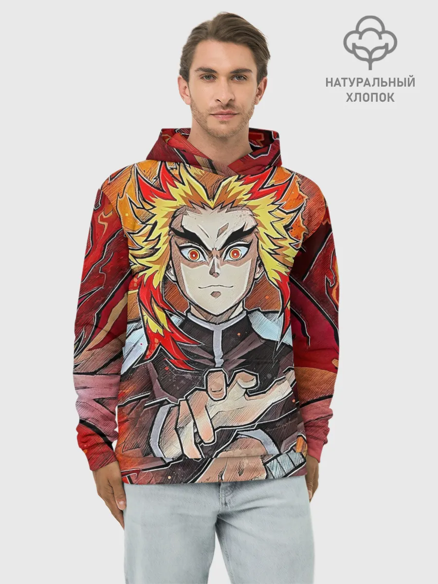 Худи мужской база хлопок / Ренгоку Клинок демонов