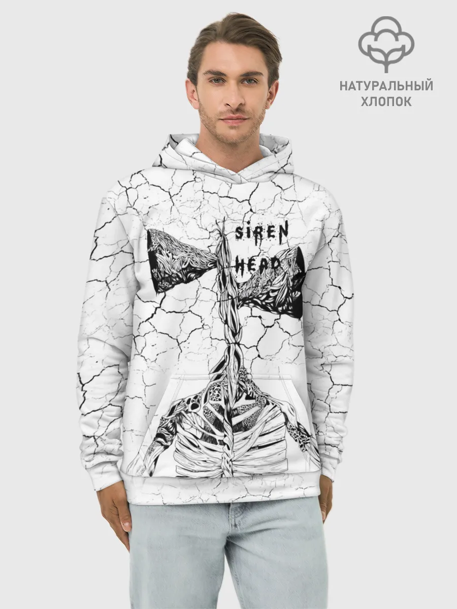 Худи мужской база хлопок / Сиреноголовый Трещины Надпись