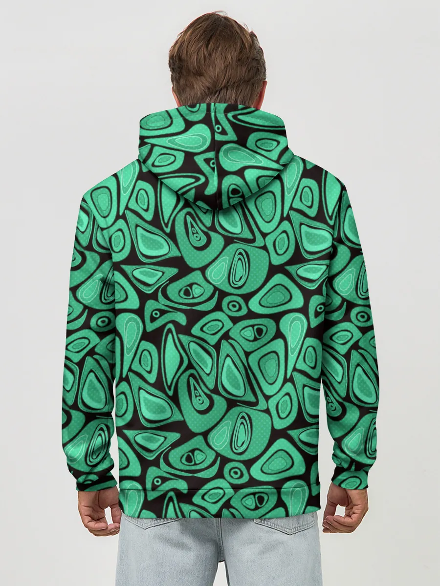 Худи мужской база хлопок / Зеленый абстрактный узор