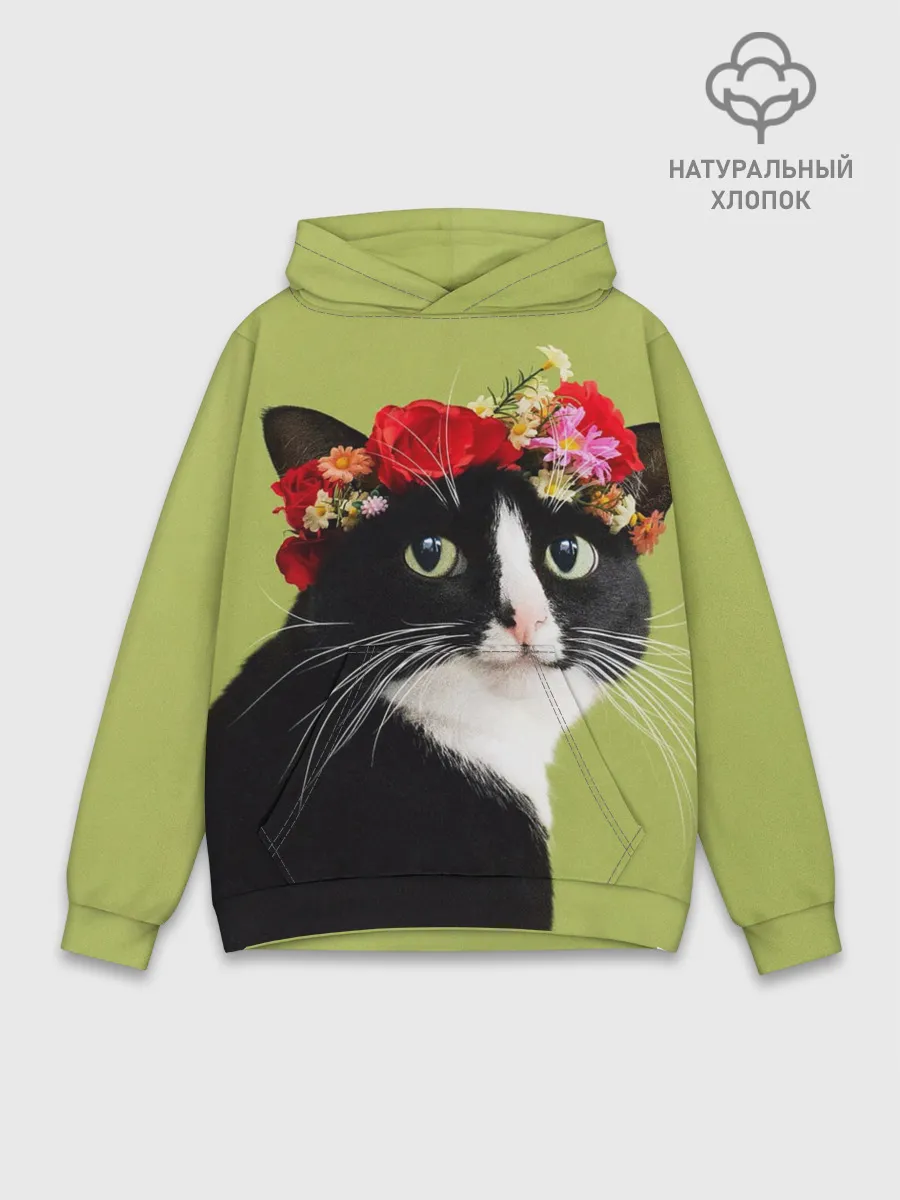 Худи мужской база хлопок / Кот и цветы