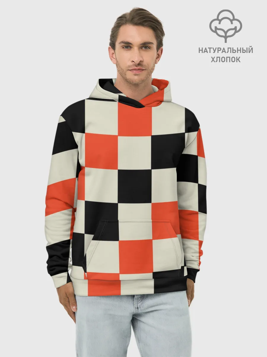 Худи мужской база хлопок / Образец шахматной доски