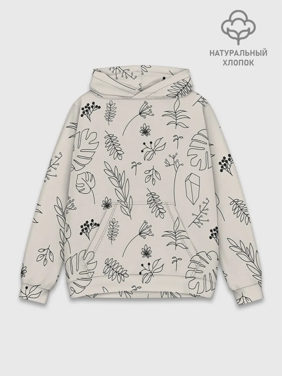 Худи мужской база хлопок / Цветы и листья