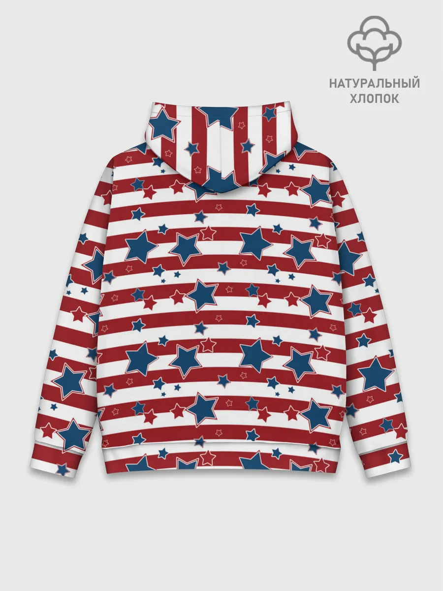 Худи мужской база хлопок / Синие звезды на полосатом фоне