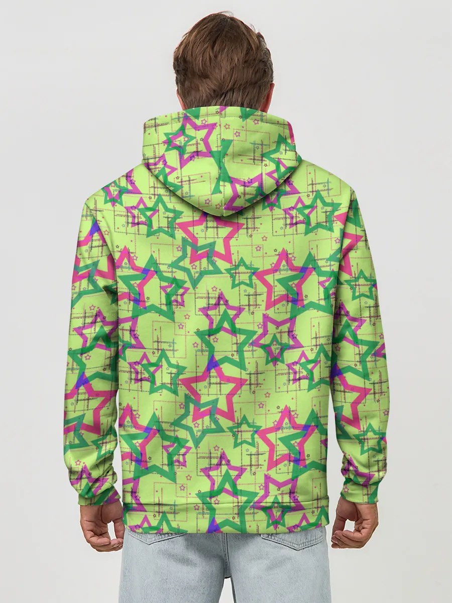 Худи мужской база хлопок / Зеленый узор Звезды