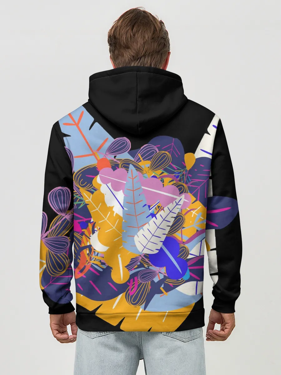 Худи мужской база хлопок / узор из листьев и цветов