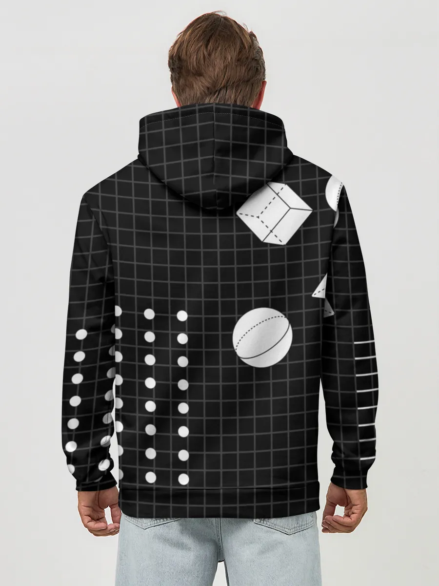 Худи мужской база хлопок / Черно-белые фигуры 3D