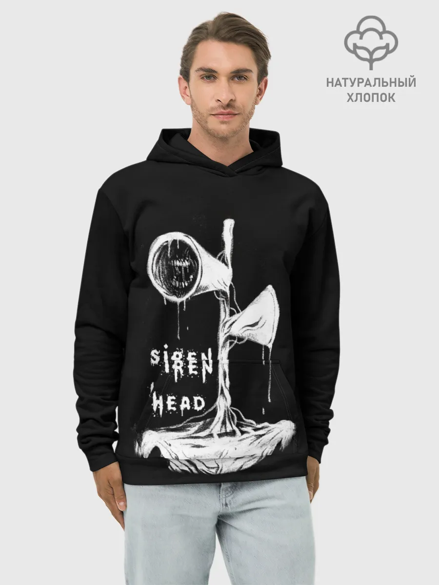 Худи мужской база хлопок / Сиреноголовый ЧБ Siren Head