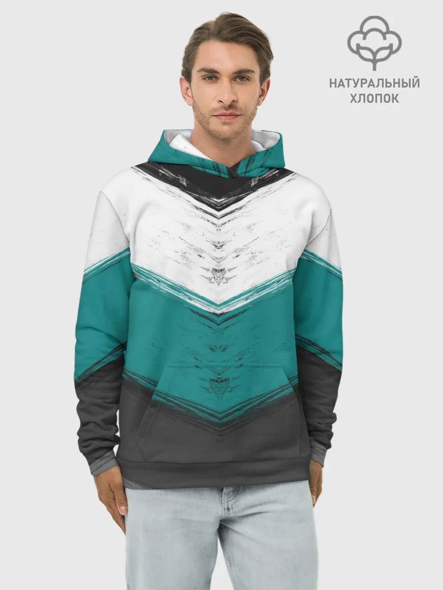 Худи мужской база хлопок / Полосатый абстрактный принт