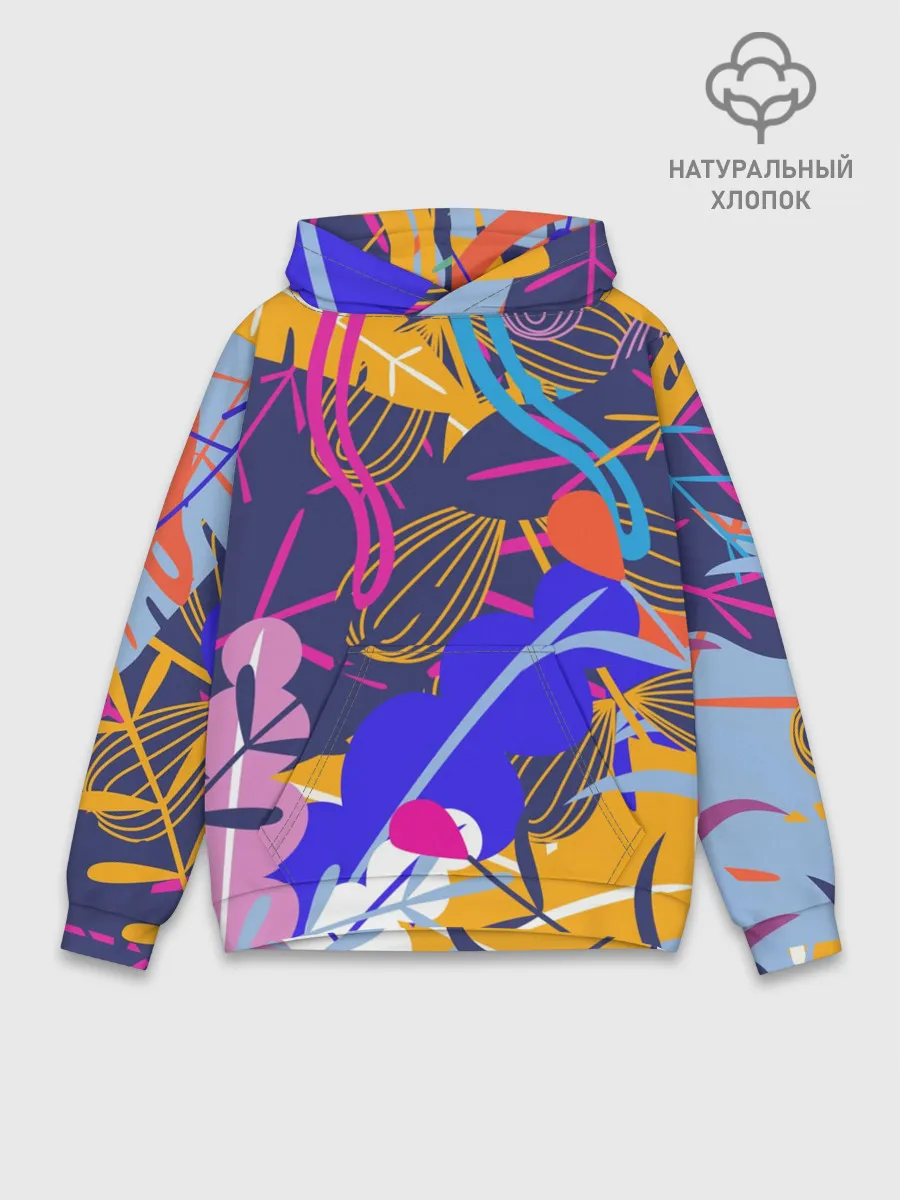 Худи мужской база хлопок / листья цветы текстура паттэрн