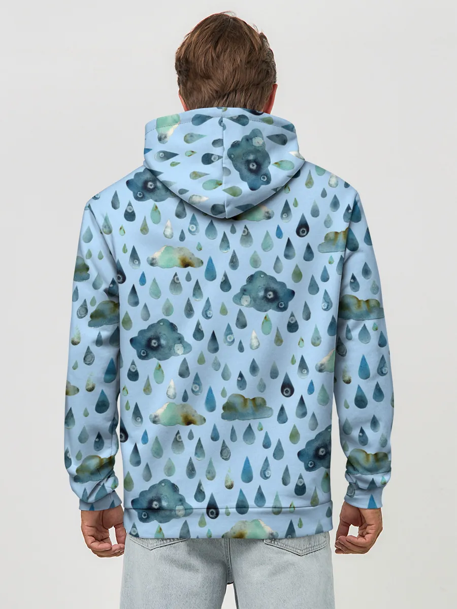 Худи мужской база хлопок / Дождливая осень.Тучки и дождь