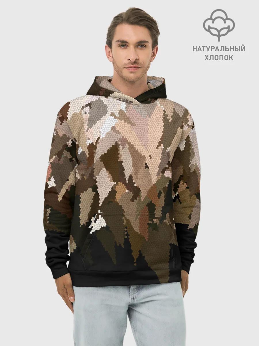 Худи мужской база хлопок / Бежево-коричневая мозаика