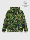 Худи мужской база хлопок / Ярко зеленые славянские узоры