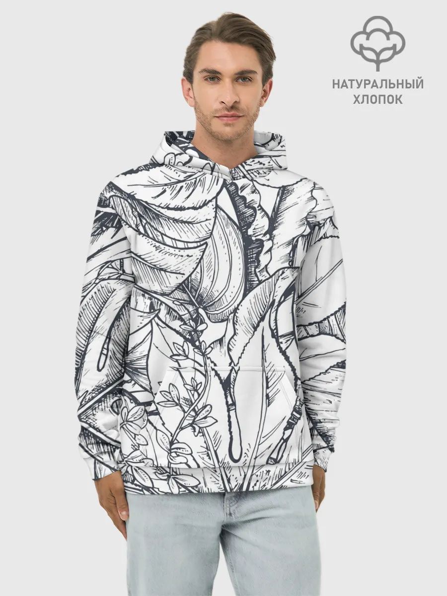 Худи мужской база хлопок / Тропические листья