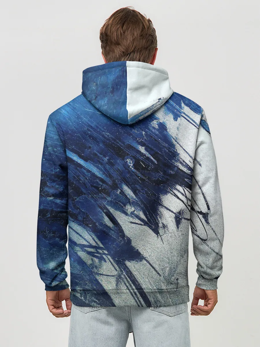 Худи мужской база хлопок / Серо-синее абстрактное